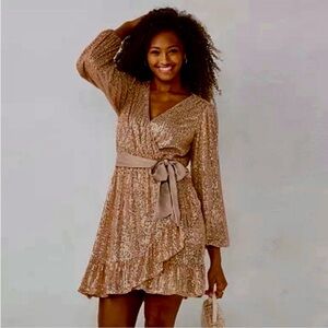 LC Lauren Conrad Rose Gold Sequin Long Sleeve Dress